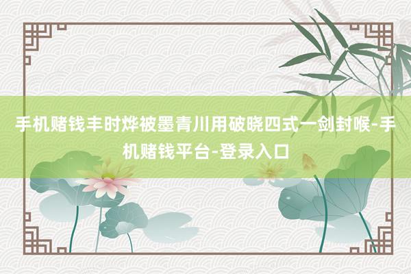 手机赌钱丰时烨被墨青川用破晓四式一剑封喉-手机赌钱平台-登录入口